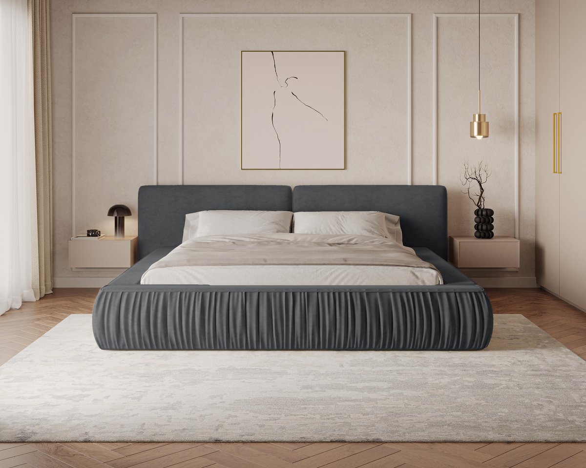 AJE Meubles B.V. Gestoffeerd Bed 08 met Opbergruimte en Houten Lattenbodem 160x200 cm - Donkergrijs (Riviera 97)