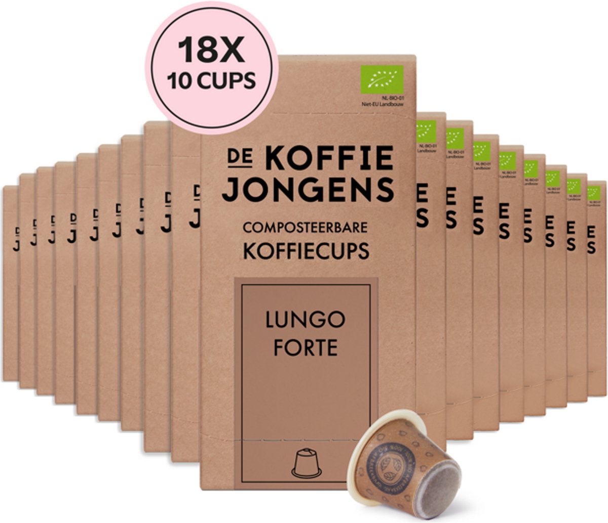 De Koffiejongens - geschikt voor Nespresso - Lungo Forte - 100% biologische koffie - 180 composteerbare koffiecups