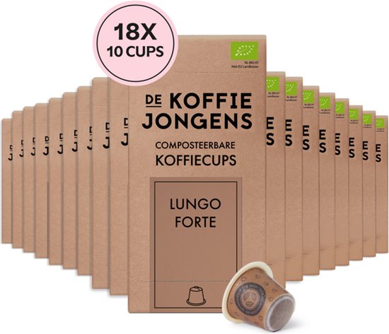 De Koffiejongens - geschikt voor Nespresso - Lungo Forte - 100% biologische koffie - 180 composteerbare koffiecups