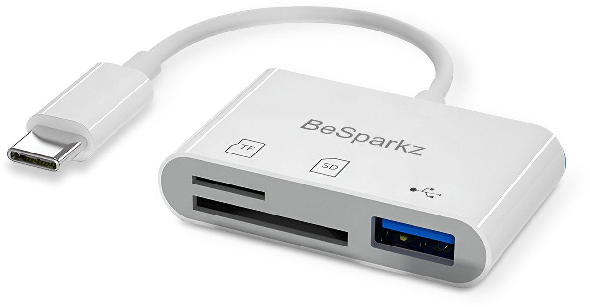 BeSparkz SD Kaart Lezer - SD Card Reader - 3 in 1 - SD Kaartlezer - USB naar USB C - Micro SD Kaart Lezer - TF kaart