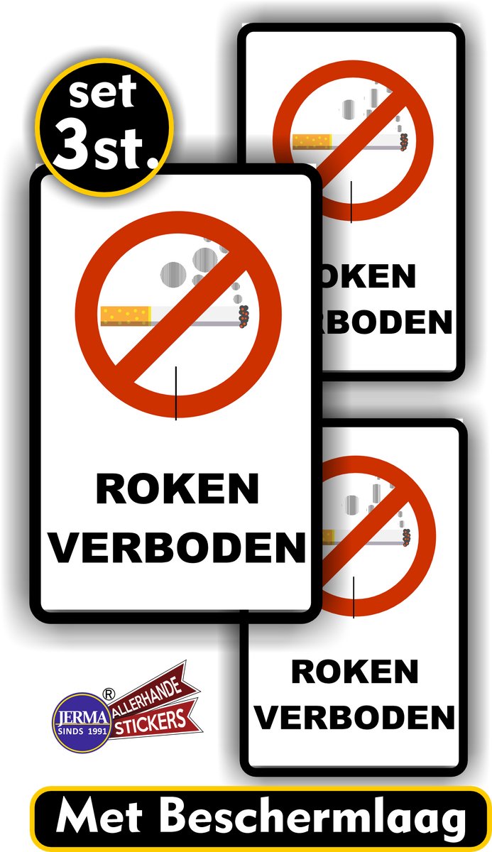 Jerma-Roken Verboden Sticker-Set 3 stuks-Binnen & Buiten–Weerbestendig