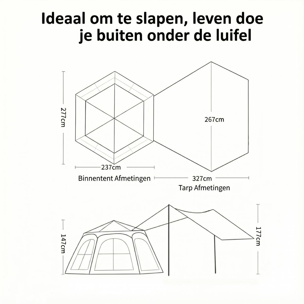 Pop-up Familietent met XXL Zonnescherm - 4-Persoons Koepeltent - Opzetten in 3 Seconden - Inclusief Voorluifel voor Extra Leefruimte - Kampeertent - pop up tent voor Kamperen - festival tent + Draagtas - Kaki – foto 5