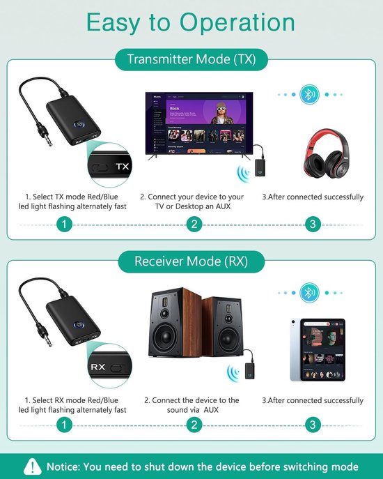 Aux Bluetooth adapter - ontvanger Bluetooth 5.3 zender - 2 in 1 Bluetooth adapter, geschikt voor auto's, luidsprekers, stereosystemen en hoofdtelefoon, handsfree bellen, USB-opladen — afbeelding 3