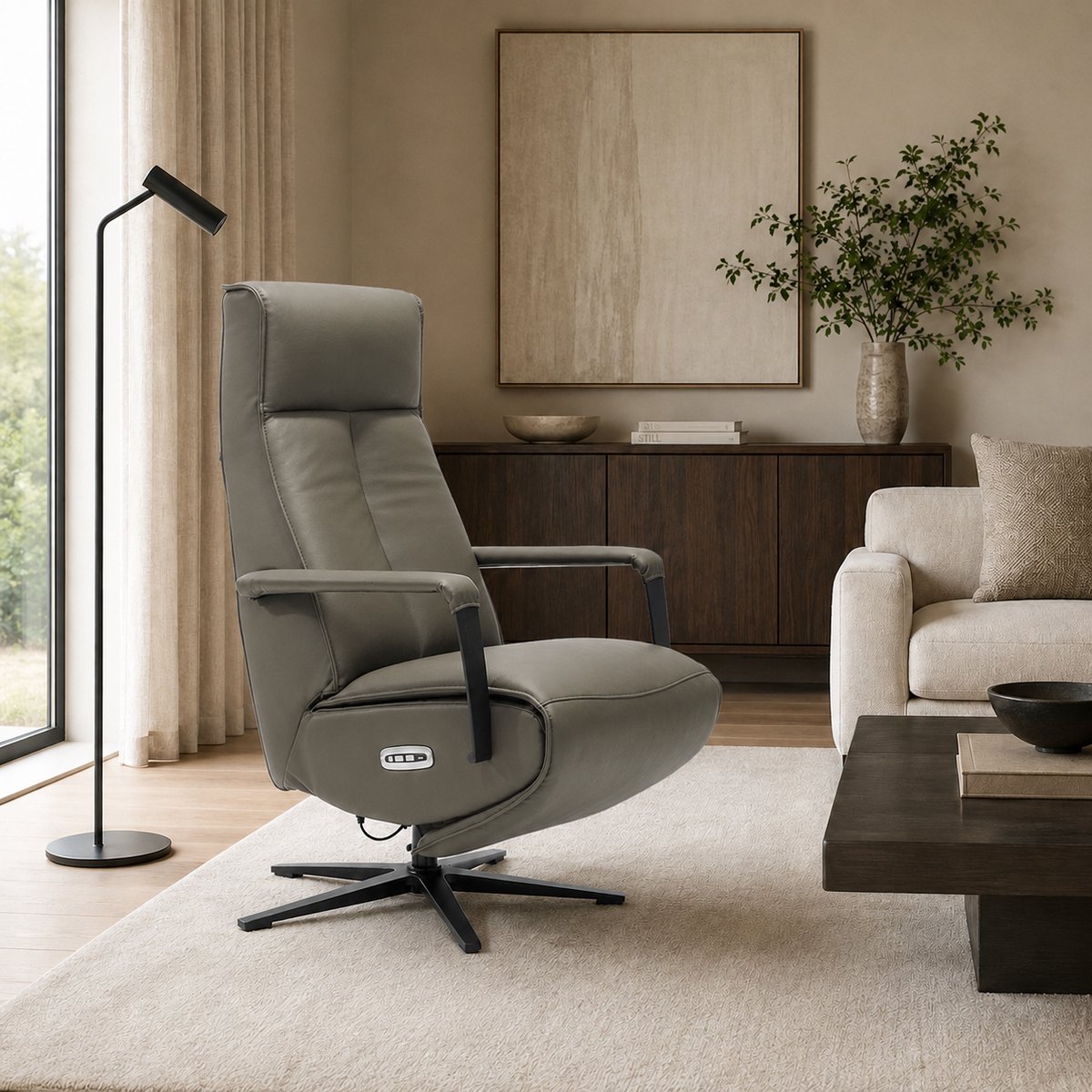 Relaxfauteuil Jesse - met accu - 70x83x113 cm - echt leer - antraciet