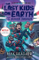 Boekomslag van "The Last Kids on Earth and the Monster Dimension" met Jack Sullivan en zijn vrienden die vechten tegen monsters.