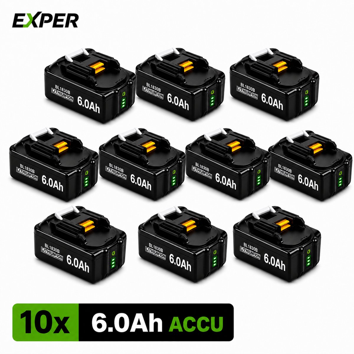 18V Accu geschikt voor Makita - 10 Stuks - Extra Groot 6.0Ah - BL1860B - 18V 6.0Ah Batterij - Vervangende Accu - Makita 18V - 6000mAh - LED display - Li-ion Accu - LED Display - Accuboormachine - 18V BL1830B BL1840B BL1850B BL1860B