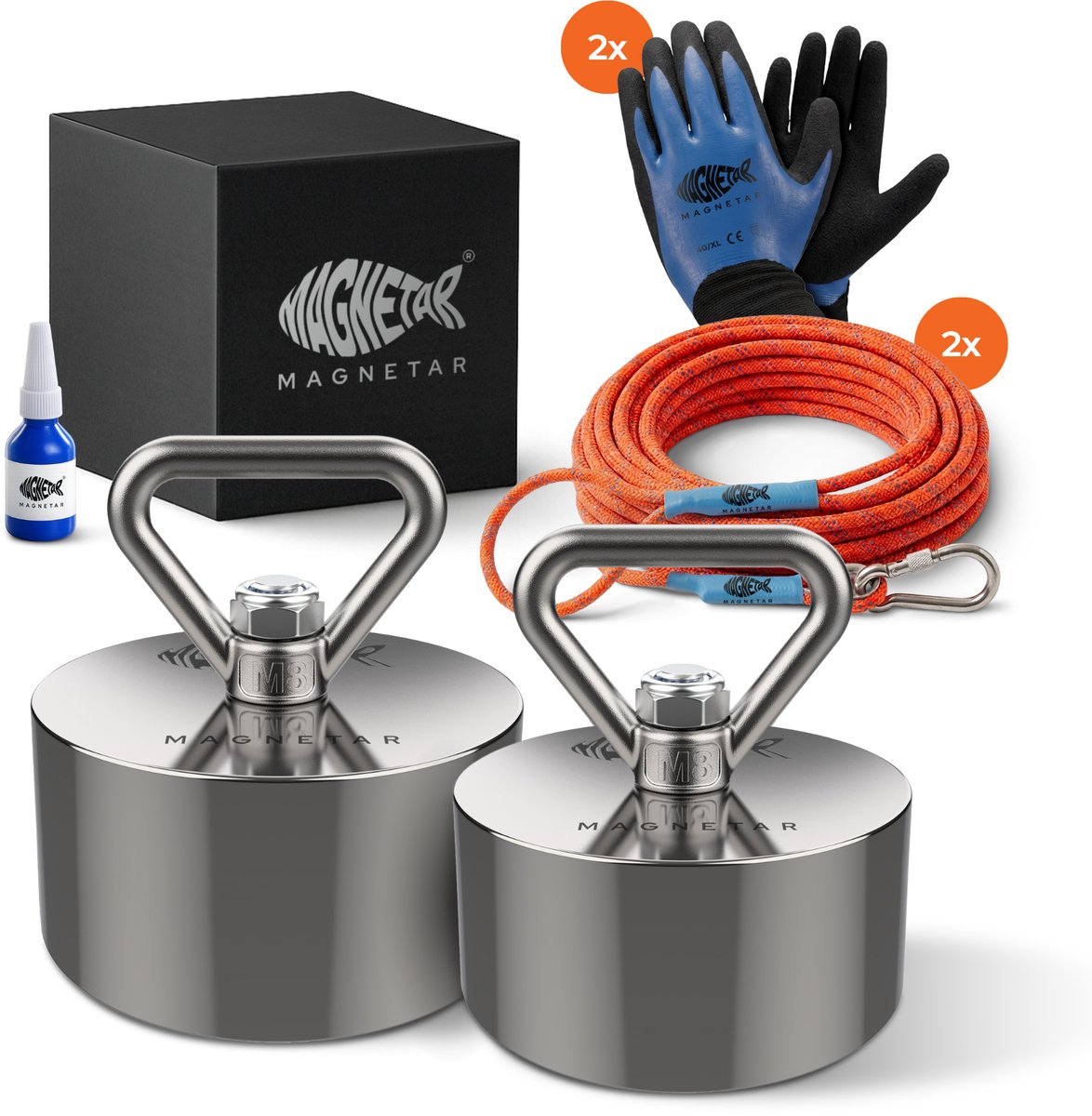 Magnetar Terror en Beast Pakket - Vismagneet - Allround 360° 1000kg en 1400kg Magneet - Touw en Handschoenen - Magneetvissen