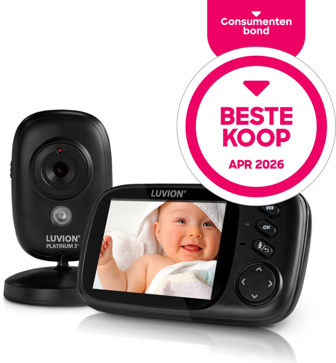 Bol.com LUVION® Platinum 3+ Black - Babyfoon met Camera - Uitbreidbaar tot 2 Baby Camera's - Premium Baby Monitor aanbieding