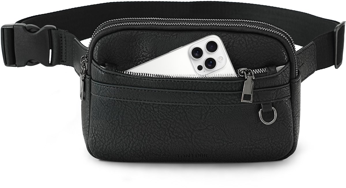 TANTOMI - Dames Schoudertas - met Tweewegsrits - Elegant Heuptas - Verstelbare Bag Strap - Kleine Schoudertas - Crossbody Tas Dames - Zwart