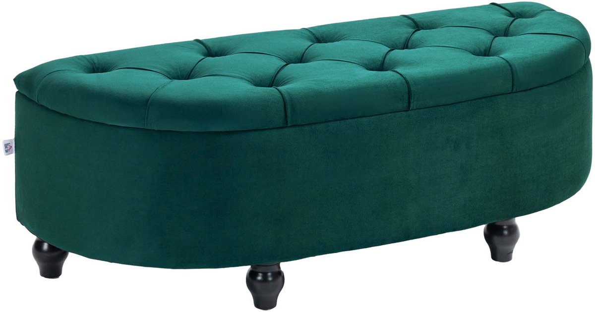 Opbergbank Voetbank Gevulde Bank 120x46x42 cm Donkergroen Met Open Deksel Huidvriendelijke Zachte Bekleding Hoge Dichtheid Schuimvulling Stevige Houten Poten Modern Minimalistisch Ontwerp Geschikt Voor Woonkamer Gang En Opbergruimte