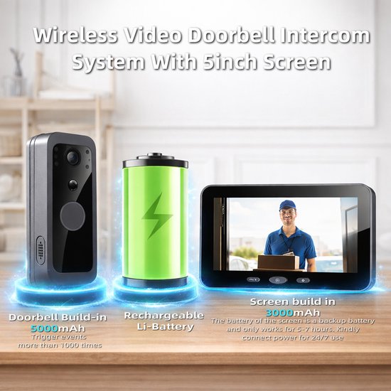 Video Camera intercom - Wifi - App bediening - Batterij - Beweging - Tuya - Zilver — afbeelding 2