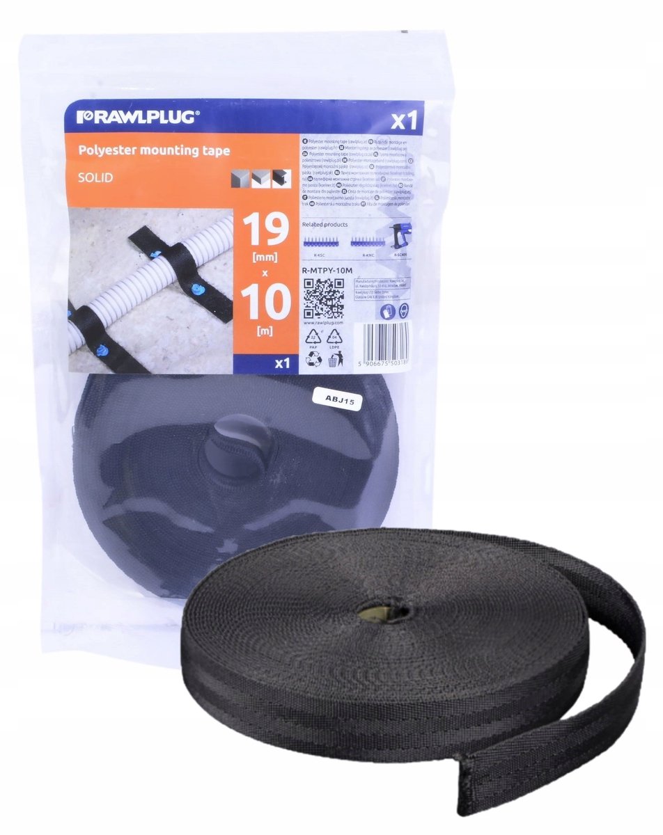 Rawlplug Polyester Montageband Zwart 10m x 19mm