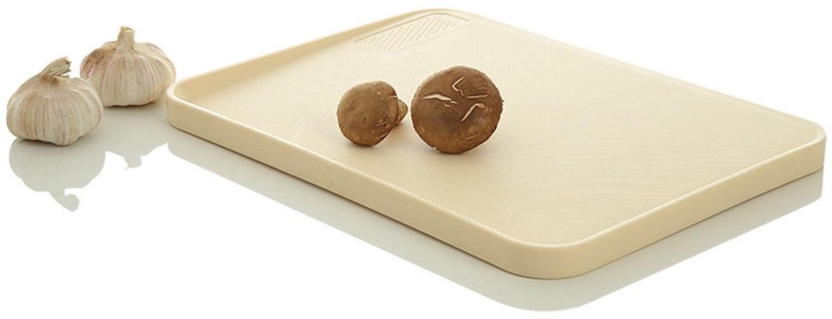 Allecto Plus - Keukensnijplank met verhoogde randen | Antislip dubbelzijdige snijplank van stevig kunststof | Geschikt voor fruit, groenten en vlees | Stabiele bodem | Thuisgebruik | Veiligheid en gemak in de keuken
