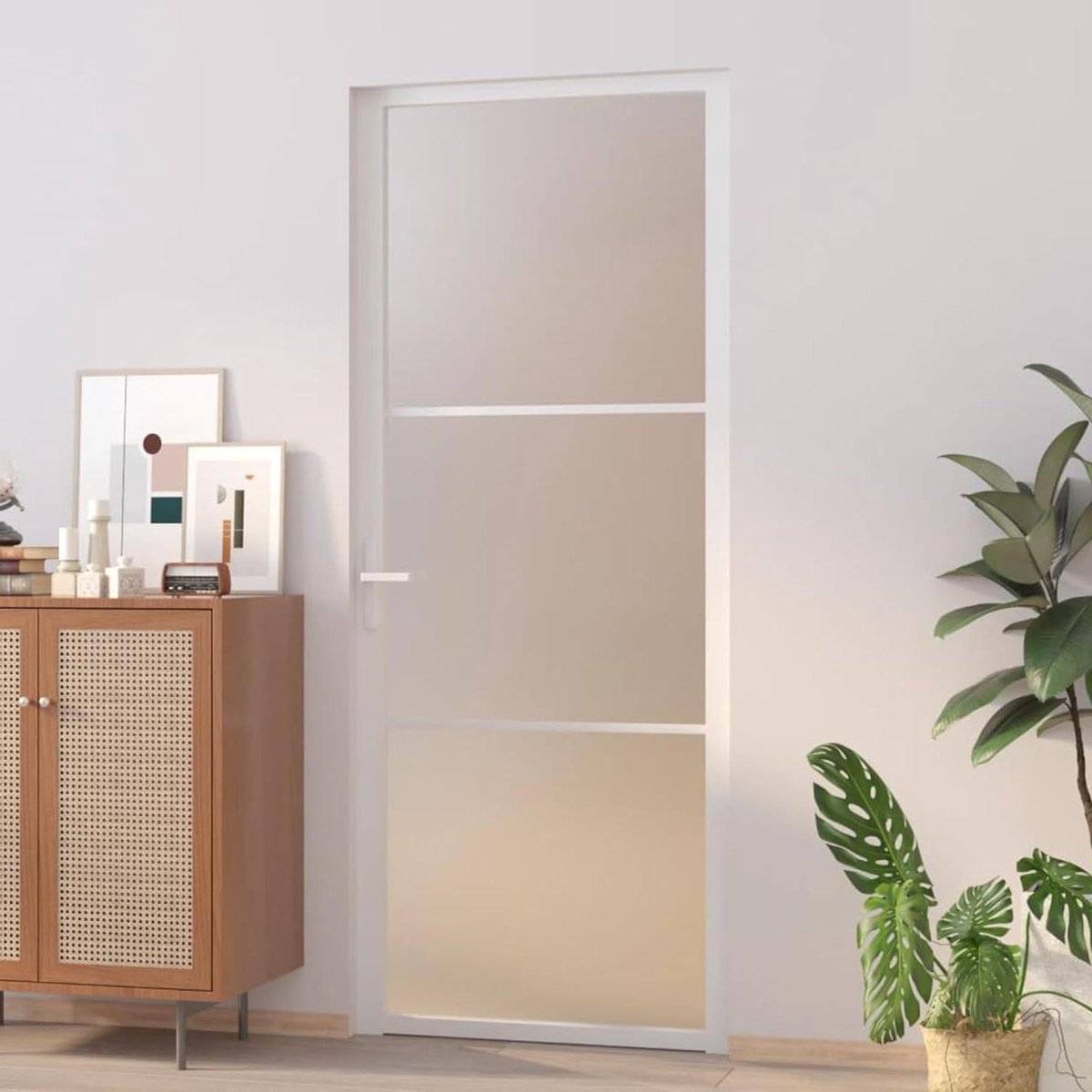 Binnendeur Glas - Moderne Deur - Kamer Indeling - Mat Glas Privacy - 83 x 2015 cm - Wit Aluminium