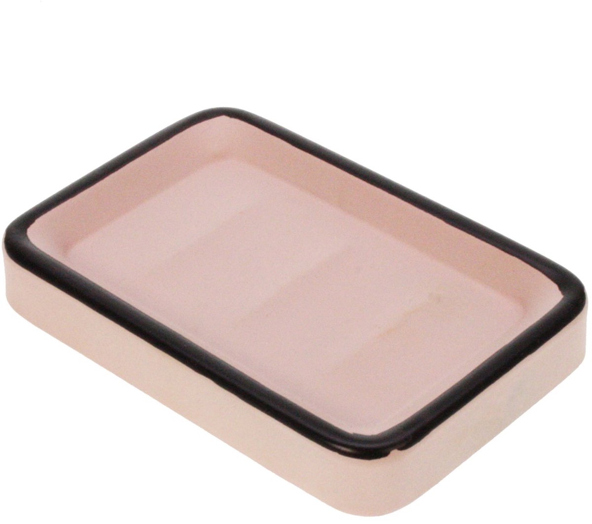 Ijzeren zeepbakje roze/ zwart 13x8,5x2cm