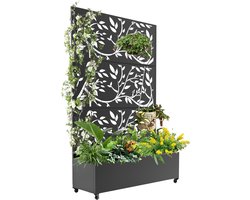 Verrijdbare Plantenbak met Trellis en Privacyscherm - Verzinkt Stalen Plantenbak op Wielen met Klimrek voor Klimplanten - Voor Terras, Balkon en Tuin - Diepte 30 cm