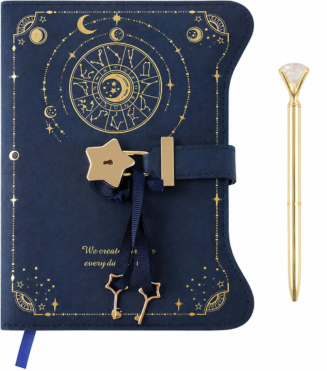 Dagboek met Slot voor Meisjes - Notepad - Meisjesdagboek met slotje en sleutel -360 pagina's - Inclusief pen - Creatief cadeau - idee voor verjaardag Kerst - Schattige dagboekset voor meisjes van 8 jaar - Marineblauw