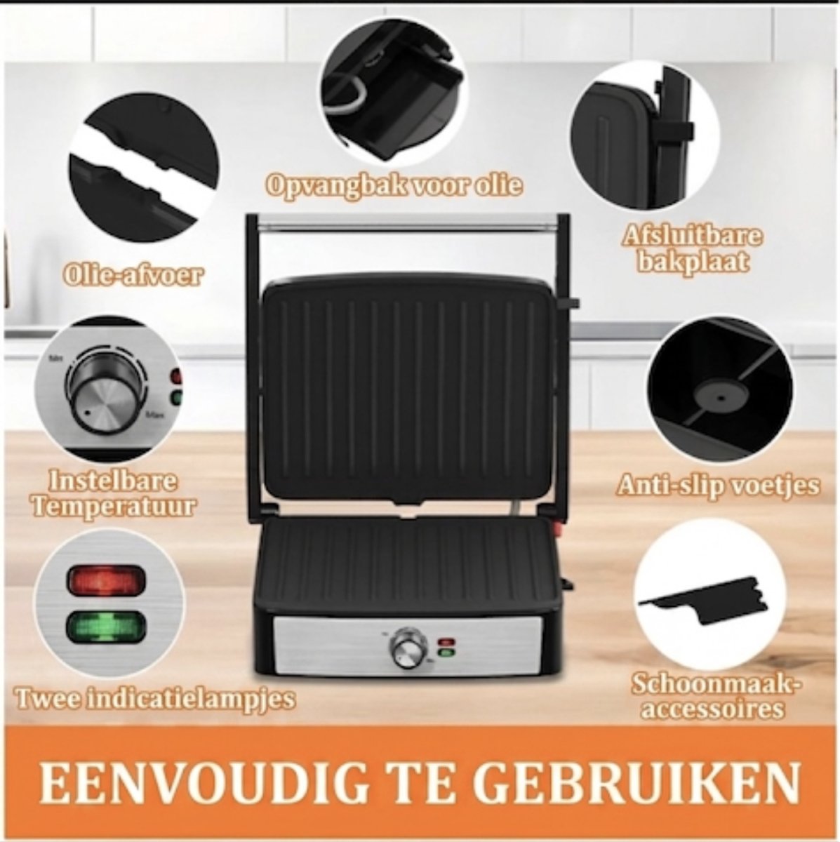 HOMELUX Tosti apparaat - 3 in 1 Multifunctionele grill voor panini's - 34x23CM - 2200W - Contactgrill Steaks en sandwiches - Sandwichmaker - Panini-grill en broodrooster thumbnail 3