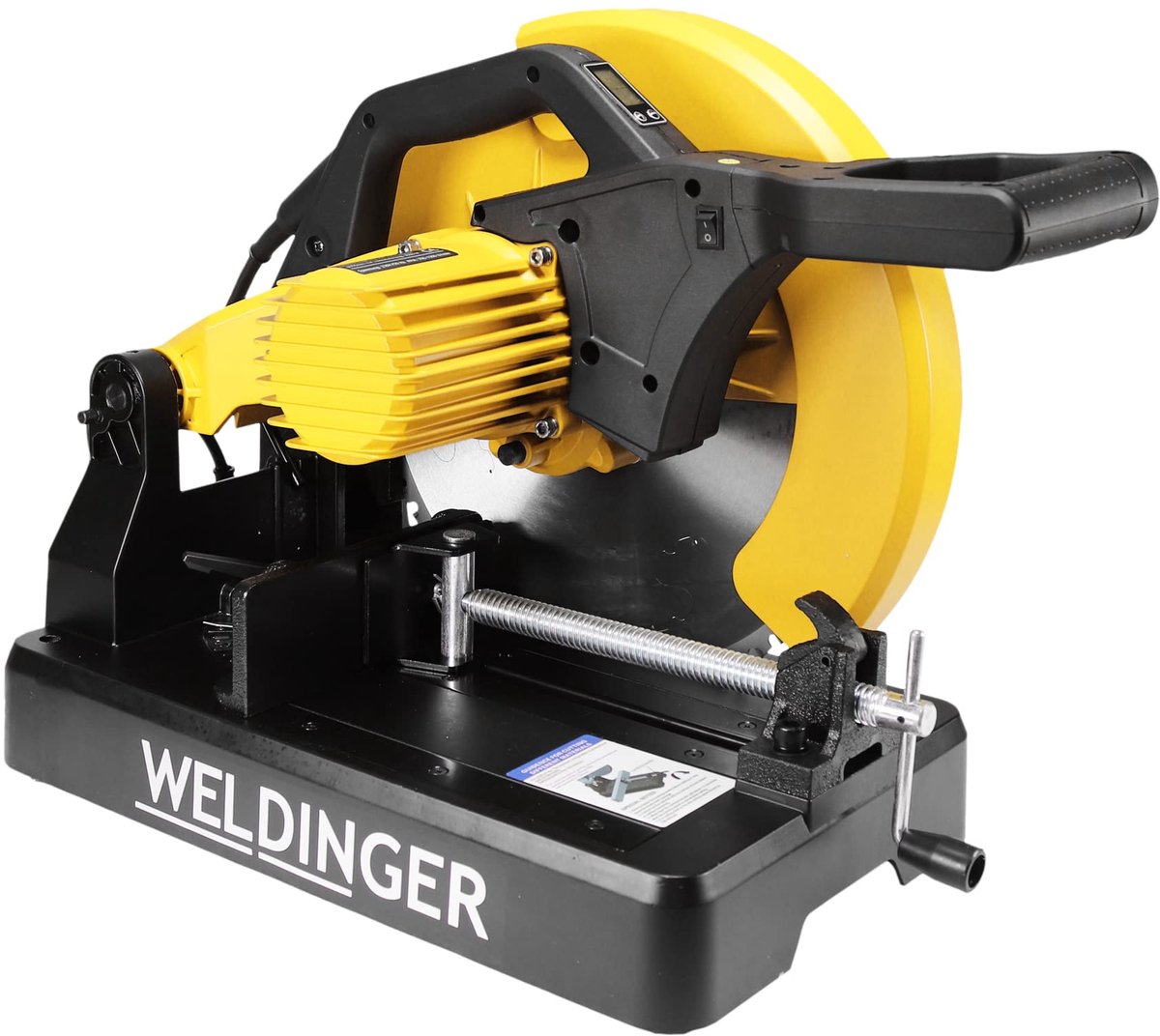 WELDINGER MS-356 Metalen cirkelzaag, afkortzaag, 3500 W, zachte start, lcd-display, werklicht, 355 mm, zaagblad variabel toerental