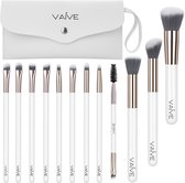 Set de Pinceaux de Maquillage Vaive 13 Pièces - Pinceaux Vegan - Pinceau Fond de Teint, Fard à Paupières, Blush, Kabuki & Bronzer - avec Étui - Blanc