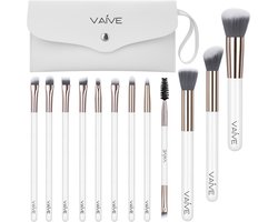 Vaive Make Up Borstels Set 13-Delig - Vegan Kwasten - Foundation, Oogschaduw, Blush, Kabuki & Bronzer Kwast - met Etui - Wit