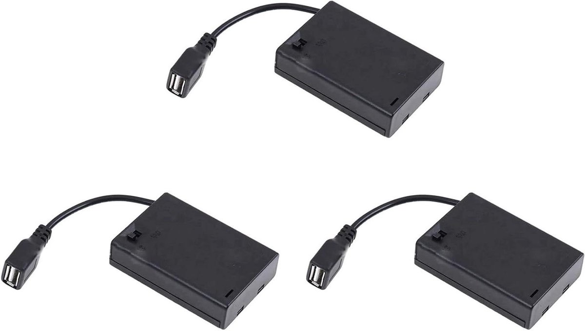 Batterijhouders - AA Batterij - Verlichting Aansturen - Met USB-poort - 3 Stuks - Zwart