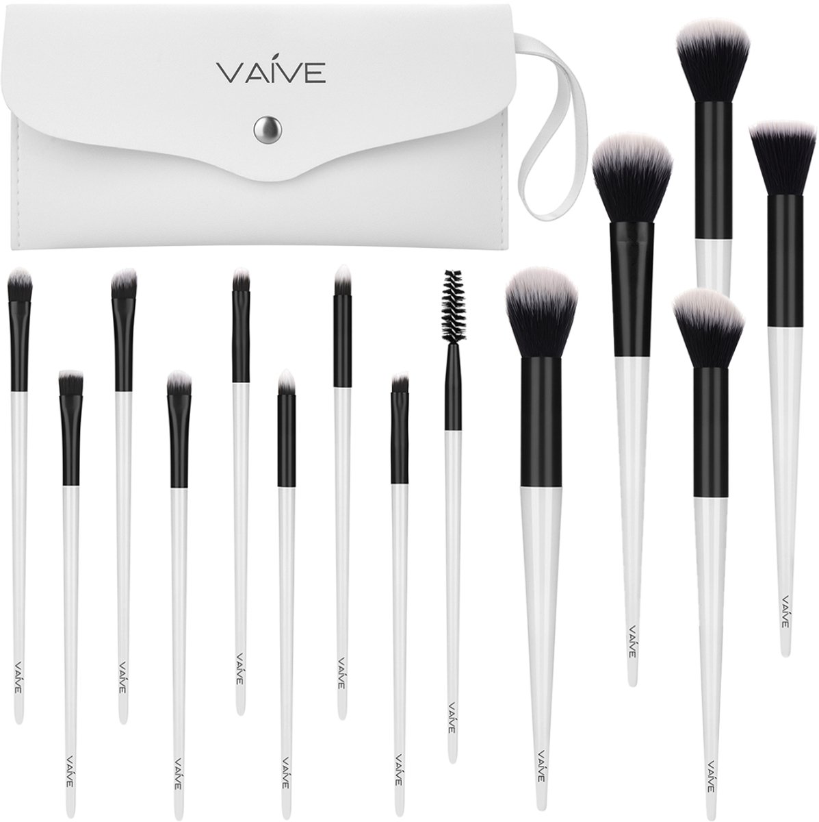 Vaive Make Up Borstels Set 15-Delig - Vegan Kwasten - Foundation, Oogschaduw, Blush, Kabuki & Bronzer Kwast - met Etui - Wit