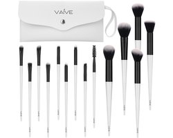 Vaive Make Up Borstels Set 15-Delig - Vegan Kwasten - Foundation, Oogschaduw, Blush, Kabuki & Bronzer Kwast - met Etui - Wit