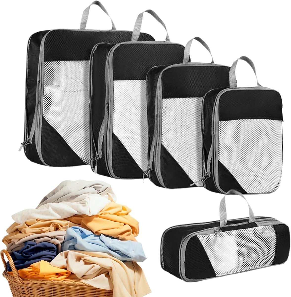 Compressiezakken Op Reis - Koffer Organizer - Ruimte Besparen - Waterdichte Bescherming - 5 Stuks - Zwart