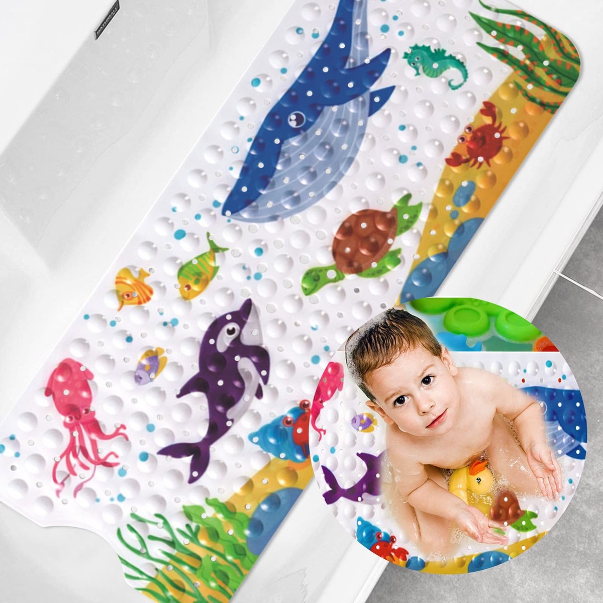 JHUBERS- Badmat Antislip 100 x 40 cm - Kinderbadmat - Douchemat Antislip - Veiligheidsmat - Hoogwaardig PVC - Cartoon Design