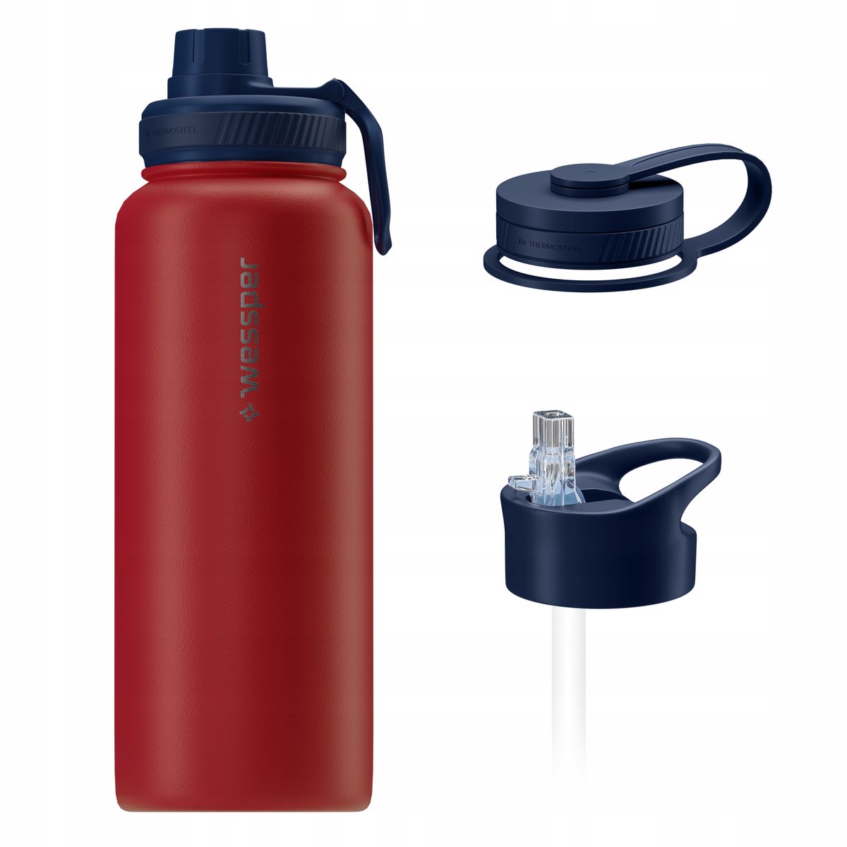 Wessper B3 Thermosteel RVS Thermosfles 1L - 3 Deksel Opties