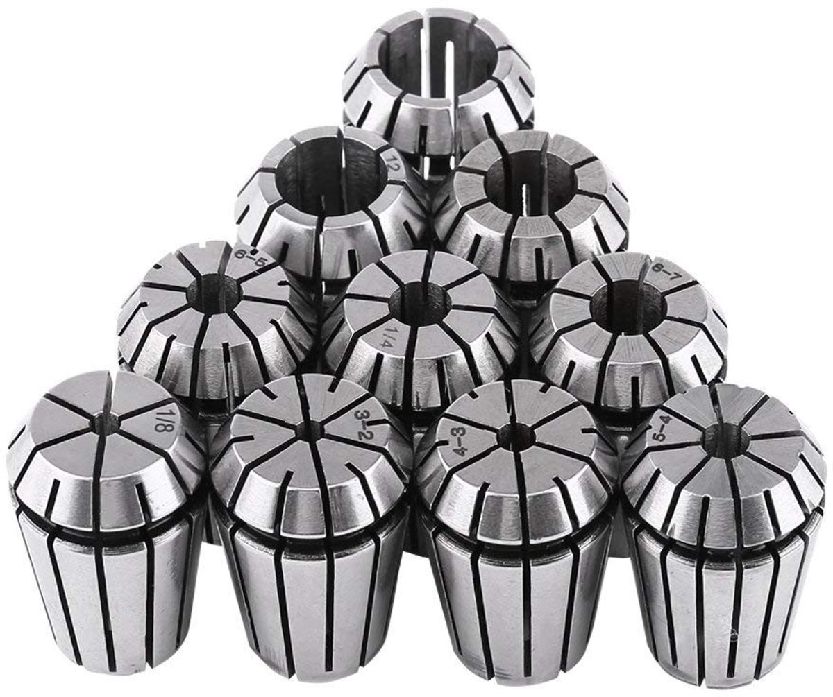 JHUBERS- Collet Set 10 Stuks - ER20/ER11 Spantang - CNC Gereedschap - 65Mn Veerstaal - Diverse Maten 3mm/1/8"/4mm/5mm/6mm/1/4"/8mm/10mm/12mm