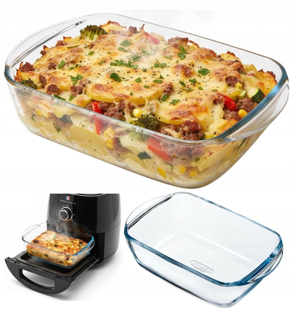 Pyrex Air Fryer Schaal 1.2L - Oven, Magnetron & Vriezerbestendig