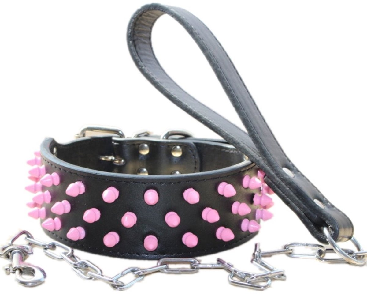 JHUBERS- Hondenhalsband Lederen - Hondenriem - Halsbanden Set - Breedte 2 Inch - Geschikt voor Medium/Grote Honden - Kwaliteitsgarantie - Hondentuig