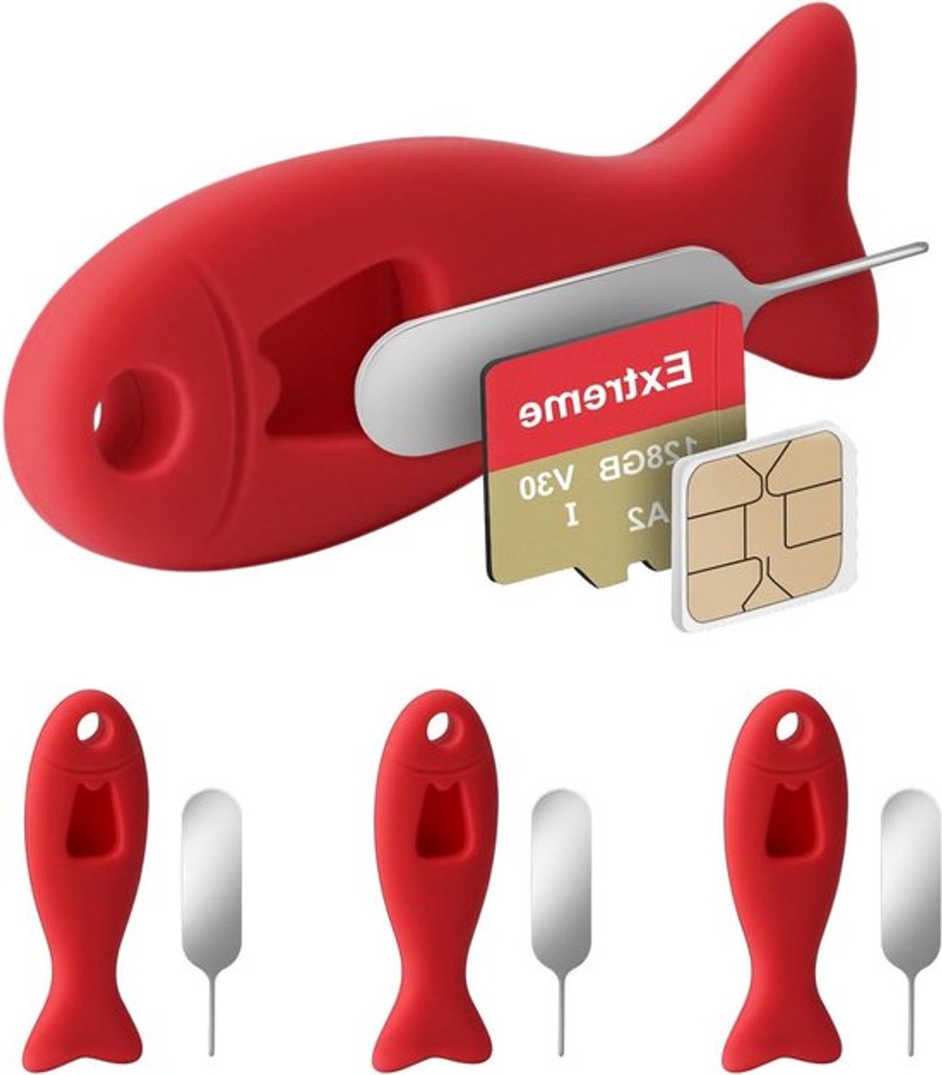 Set van 4 SIM-kaartverwijderingsgereedschap met simkaartopslag - Uitwerppennen, naaldopener, iPhone compatibel (rood)