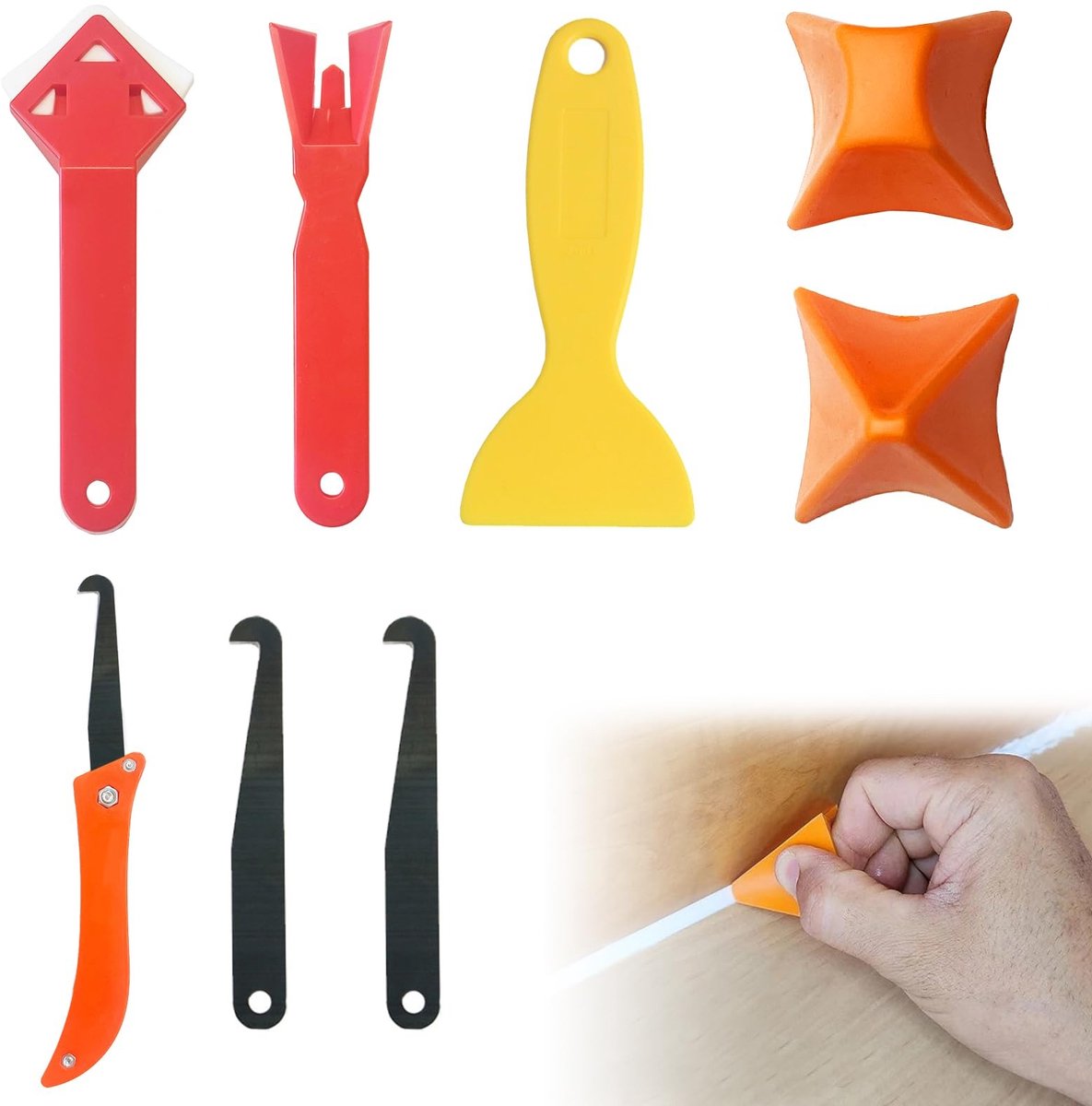 BRENZOOS- Kitgereedschap 8 Stuks - Siliconen Afdichtingsgereedschap - Herbruikbaar Gereedschap - Breeuwgereedschap - Ergonomische Handgreep - Voor Keuken/Badkamer