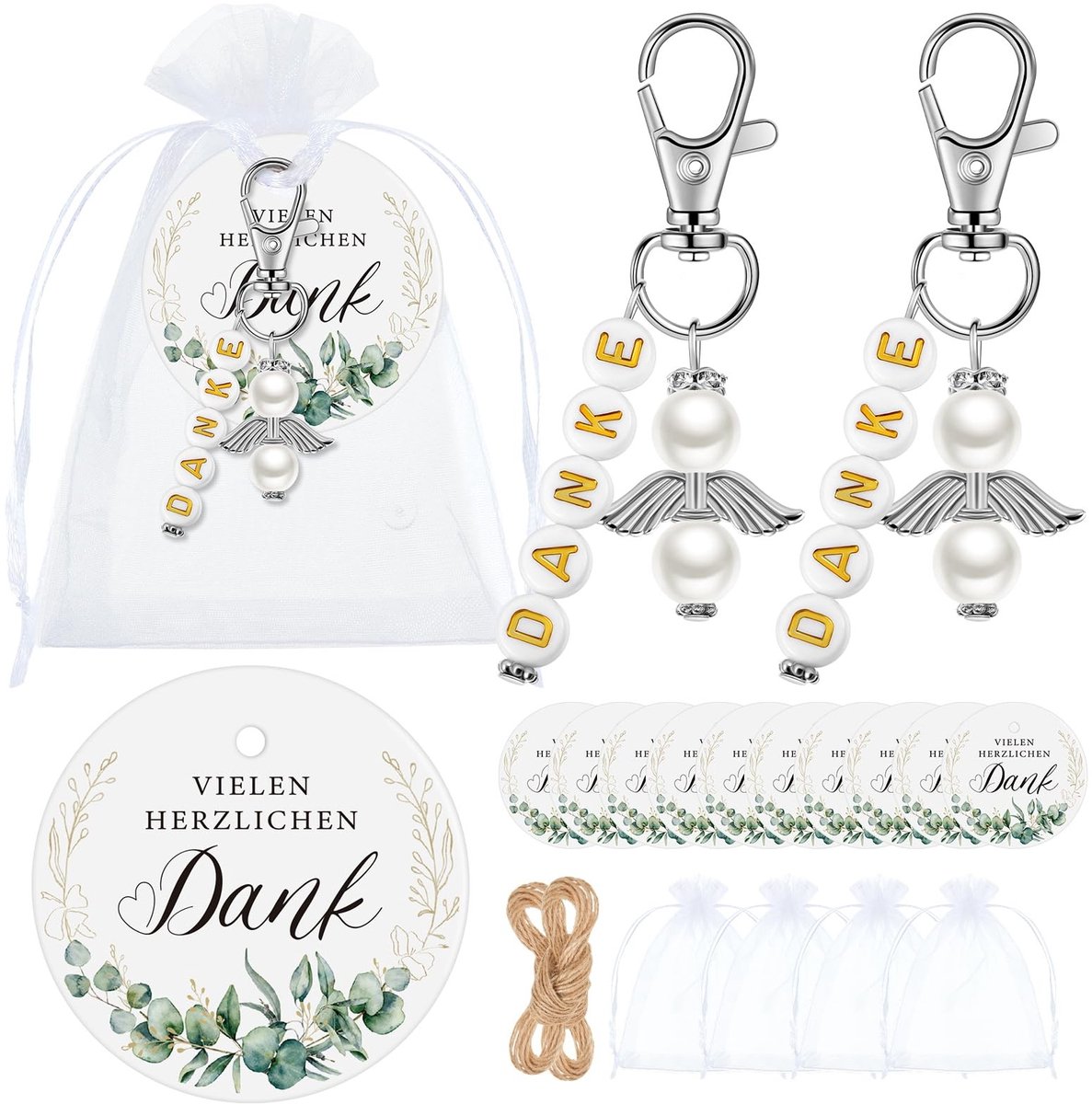 BRENZOOS- Bedankhangers 30 stuks - Cadeaulabels - Beschermengel Hangers - Organza Zakjes - Gastgeschenken - Hoogwaardige Kwaliteit