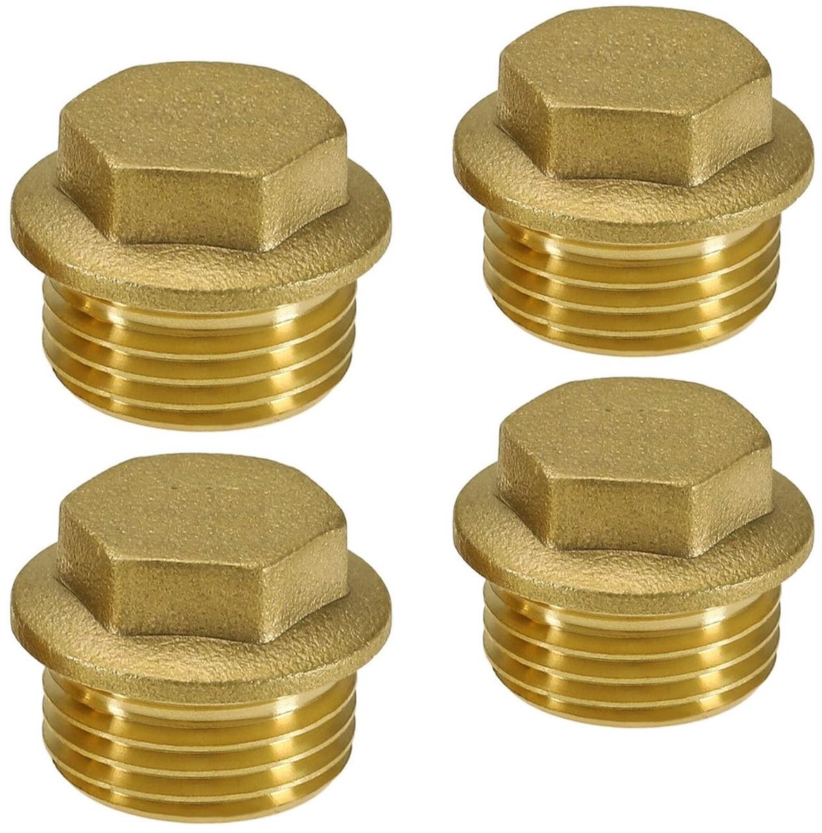JHUBERS- Afsluitstop 1/2 Inch - Messing - 4 Stuks - Buitendraad - Blinde Stop - Rubber Afdichtingen - Duurzaam Materiaal - Blindstop