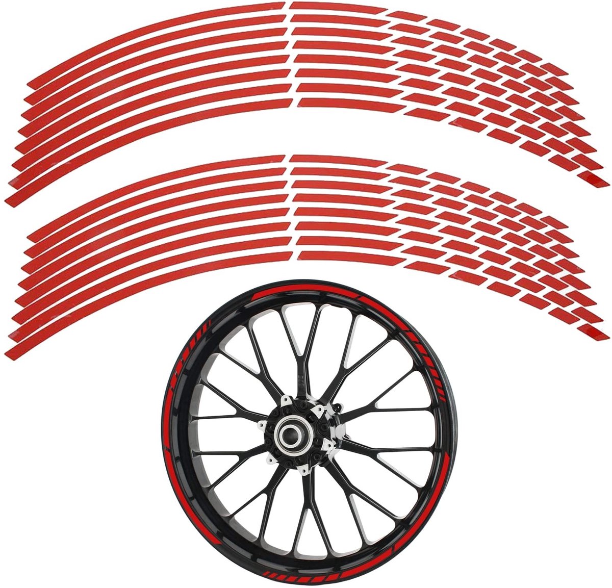 BRENZOOS- Velgenstickers Reflecterend - Complete Set - Voor Motorfiets/Fiets/Auto - 15-19 Inch - Zelfklevend - Weerbestendig - Wielstickers