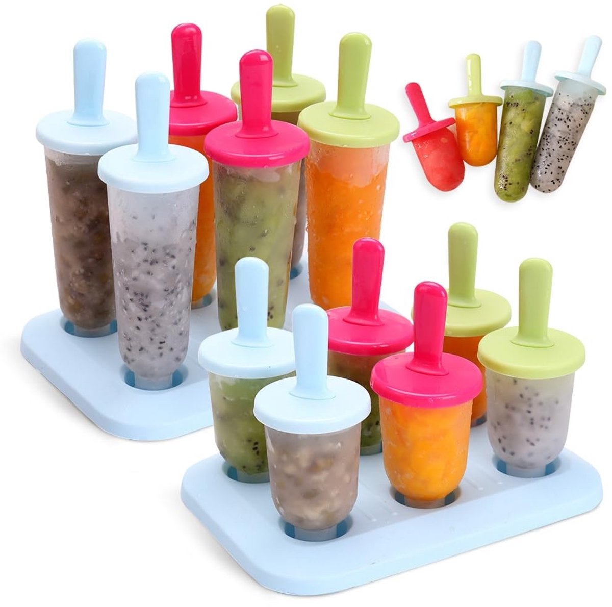 BRENZOOS- IJsvormen Herbruikbaar - Ijslollyvormen - BPA-vrij - Set van 12 - Kunststof - Geschikt voor fruit/yoghurt - Ijsjesvorm
