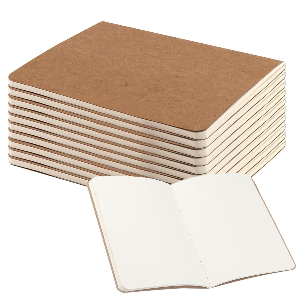 BRENZOOS- Notitieboek A6 - 20 Stuks - 44 Vellen - Kraft Cover - Blanco - 10x14 cm - Stevige Omslag - Schrijfblok