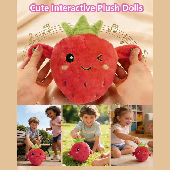 Interactief Pluche Speelgoed - Muziek Knuffel - Educatief Spel - Aanraak Gevoelig - 23 x 21 x 10.5 cm - Aardbei — afbeelding 4