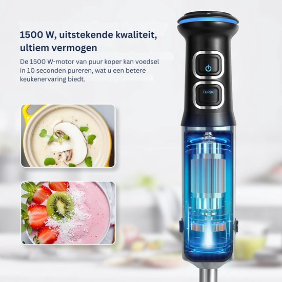 CLVP® Staafmixer Set - Hakmolen - Groentesnijder - Soepmaker - Zwart en Zilver — afbeelding 4