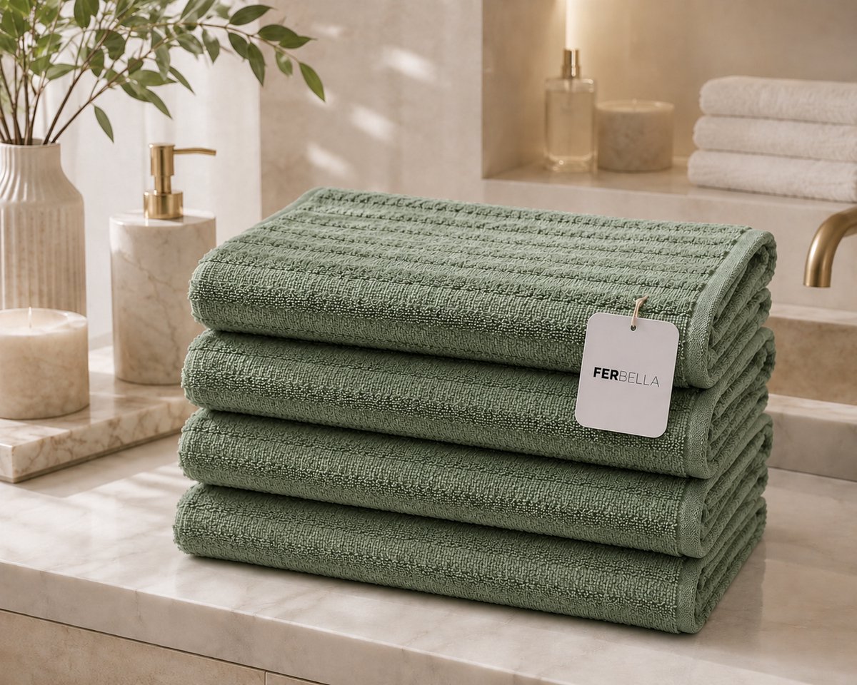 Set van 4 handdoeken - Groen - 50 x 90 cm - 500 g/m² - Zacht en absorberend