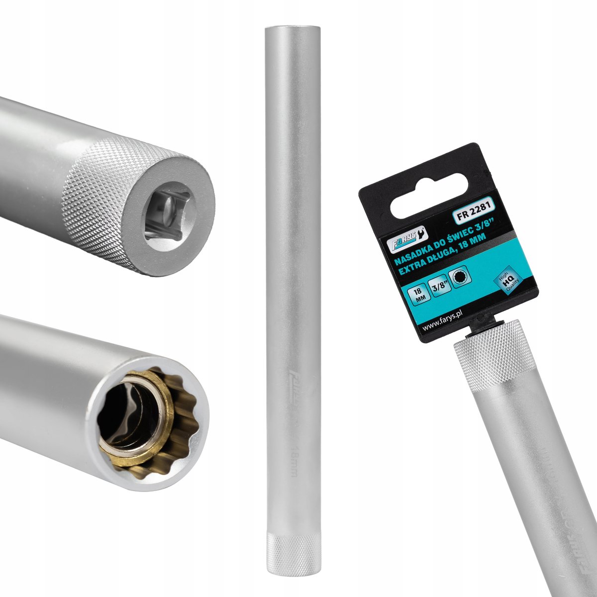 Extra Lange Bougiedopsleutel 18mm 3/8" 250mm CrV met Magneet