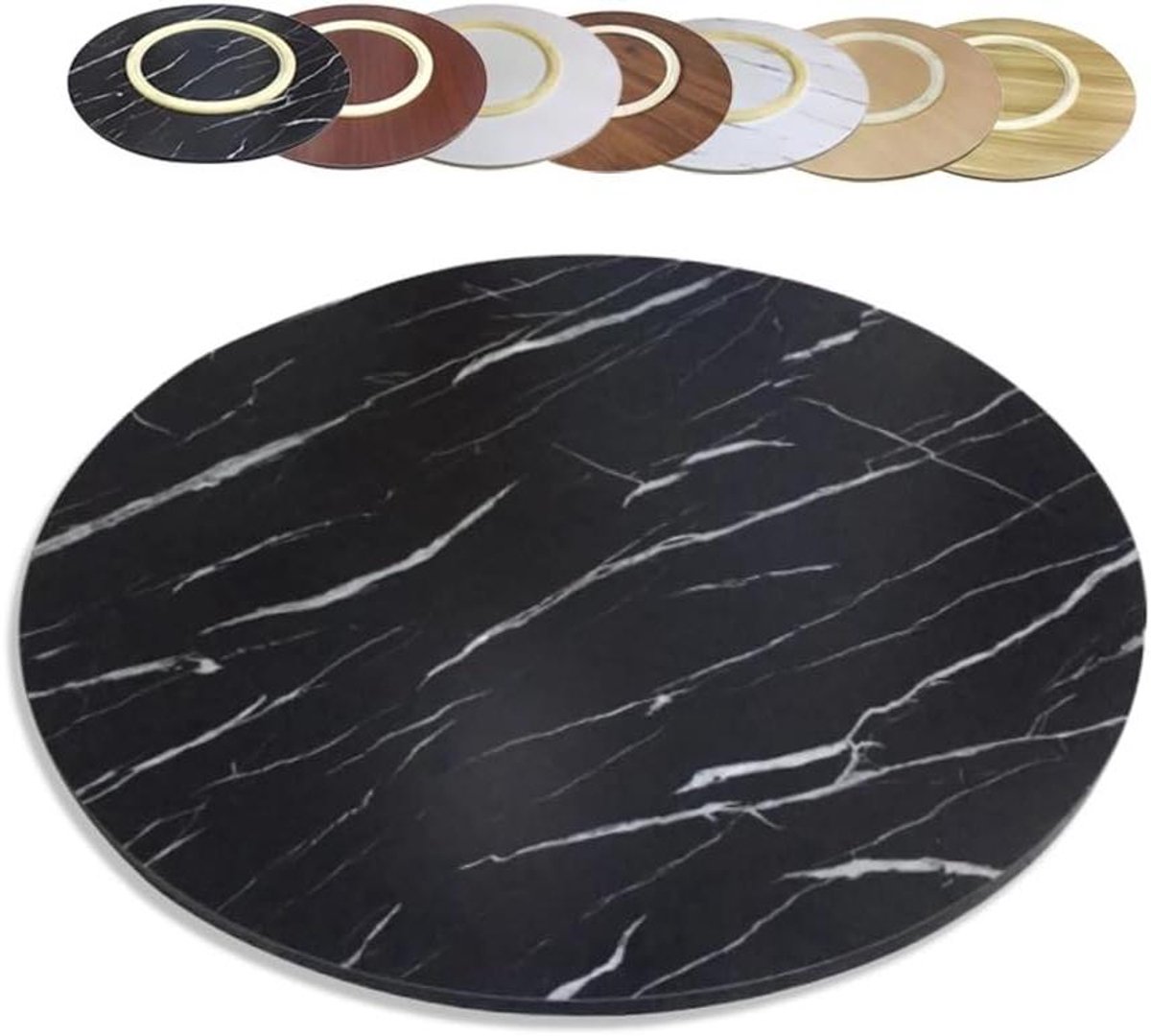 Rond Dienblad - Draaiplateau Keuken - Eettafel Organiseren - Glad Marmer Design - 70 cm Diameter - Zwart