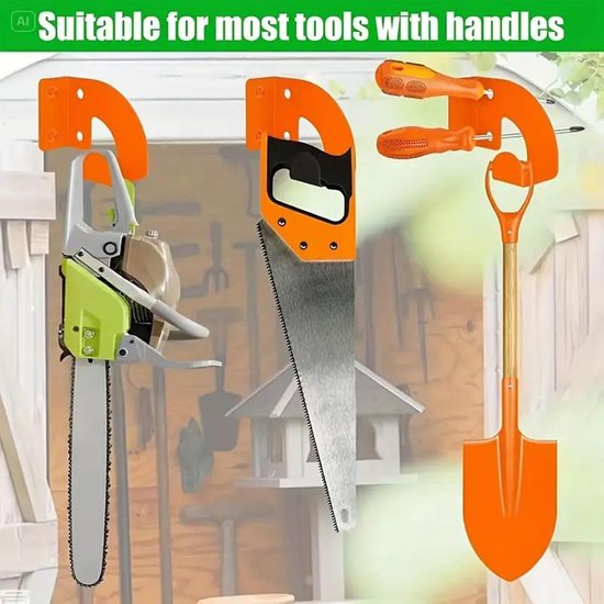 Deze wandbeugel Geschikt voor kettingzagen, kabels, slangen, schoppen, enz. is geschikt voor gebruik in werkplaatsen en garages. van Merkloos	 — afbeelding 4