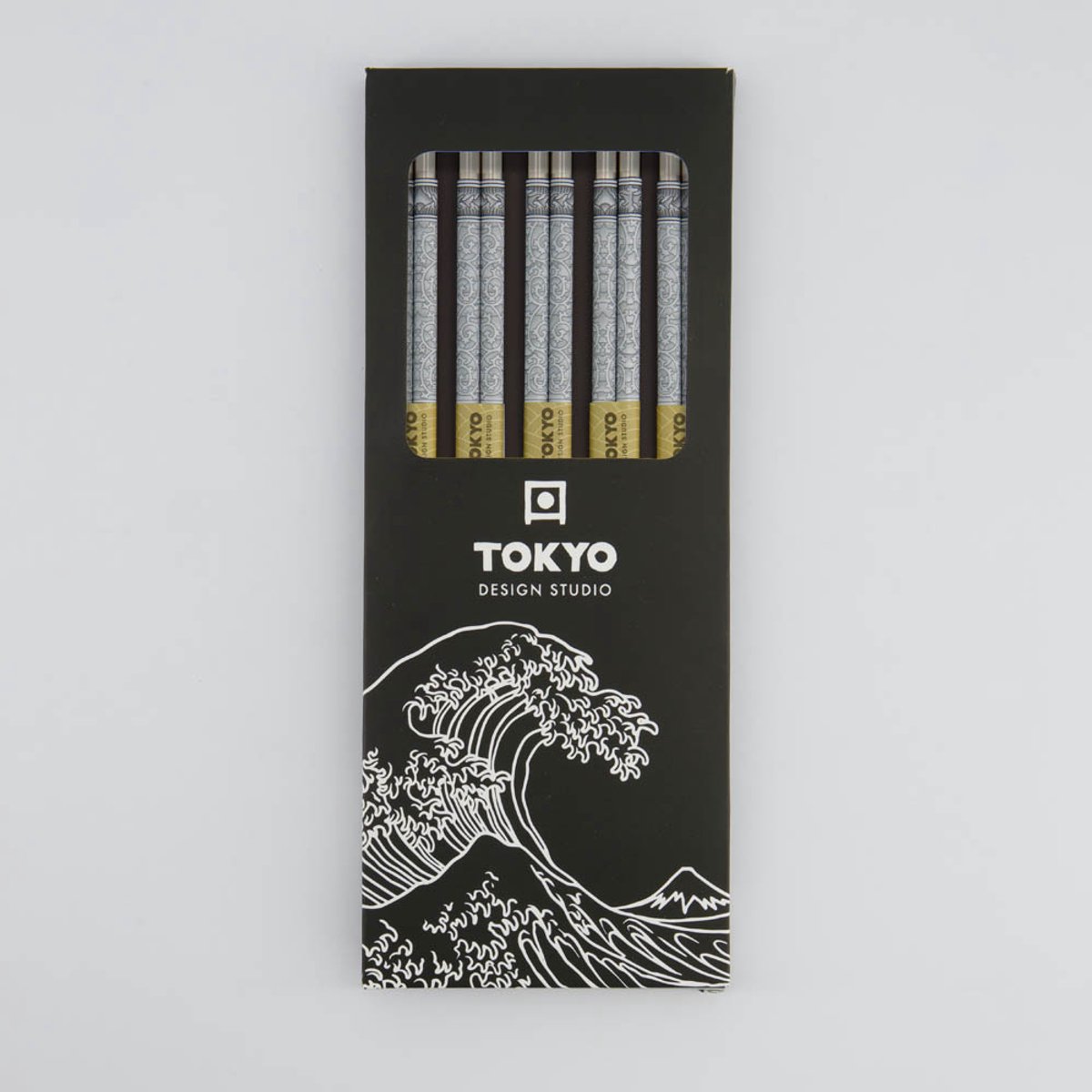 Tokyo Design Studio - Eetstokjes Set - Karakusa Design - RVS - 5 Paar - 22.5 cm