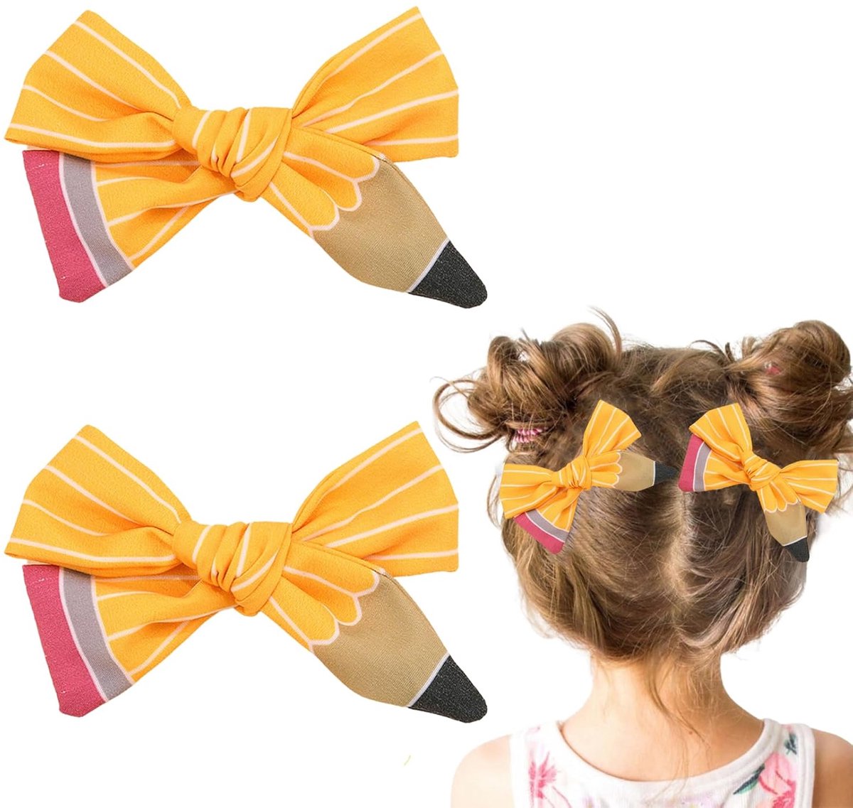 2-delige haaraccessoire - Haaraccessoire voor de eerste schooldag - Hoofdband met potloodpatroon - Leuke gestreepte haarclip voor kinderen - Haaraccessoire voor kinderen - Geel