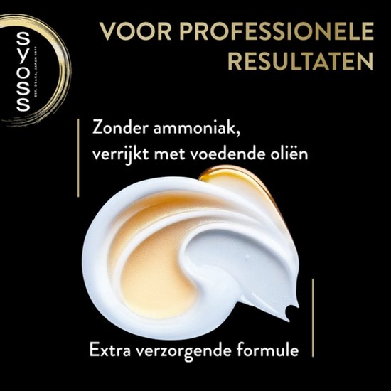 Syoss Oleo Intense: Zonder ammoniak, verrijkt met voedende oliën voor een extra verzorgende formule. Voor professionele resultaten.
